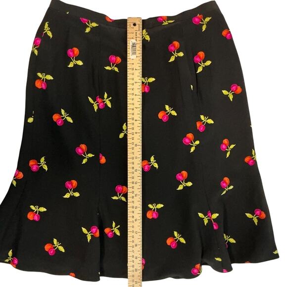 Dana Buchman Petites Silk Cherry Print Skirt 10P Black A-Line Vintage Y2K - Picture 5 of 8